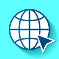 Globe icon in flat style, www and cursor. Vector design website Royalty Free Stock Photo